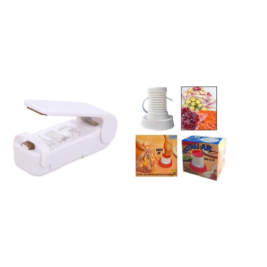 Kit Bomba Sucção Extrai Ar Alimentos Conserva Mini Seladora