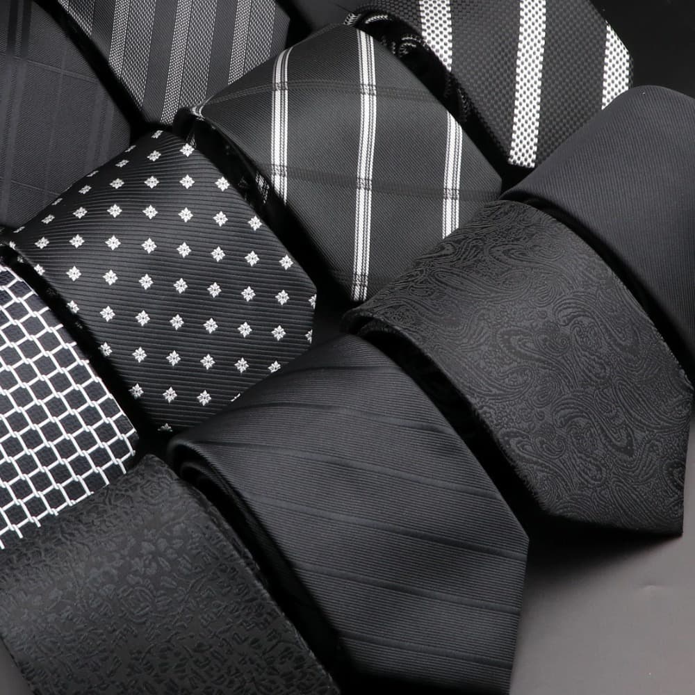 ZONFAZ Gravata Seda Preta Masculina 7cm Clássica Vintage Listrada Para Negócios Casual Presente Acessório
