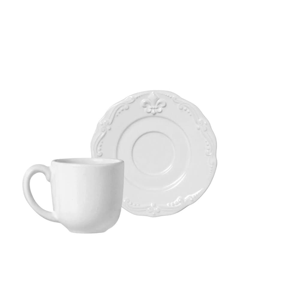 Xicara de Café e Pires Cerâmica Flor de Lis Branco 112ml - 1 Unid.