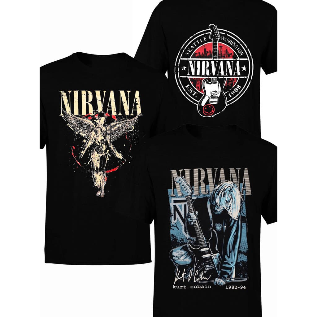 Kit 03 Camiseta Banda Rock in Roll Nirvana Masculina Feminina 100% Algodão