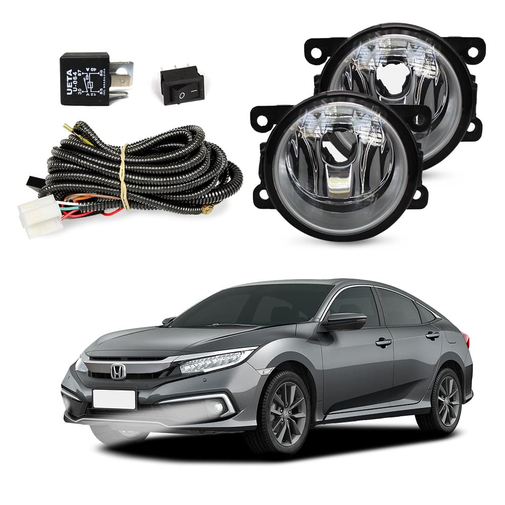 Kit Farol de Milha Civic G10 2017 a 2021 Farol Auxiliar de Carro Lente de Vidro Neblina Automotivo
