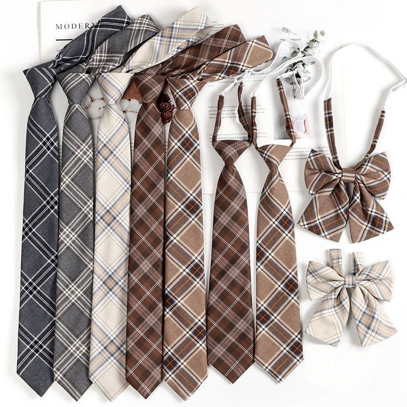 Marrom Retro marrom xadrez gravata feminina preguiçoso livre amarrando estilo japonês estilo Preppy jk gravata pequena g