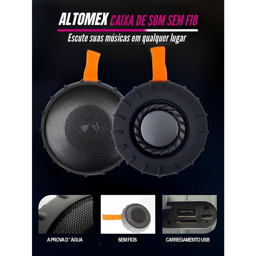 Caixa de Som a Prova D'água Bluetooth - Altomex
