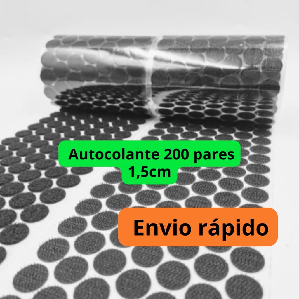 Fecho de Contato Auto Adesivo Premium 200 pares 1,5cm (15mm) Redondo Bolinha Macho e Fêmea Duplo