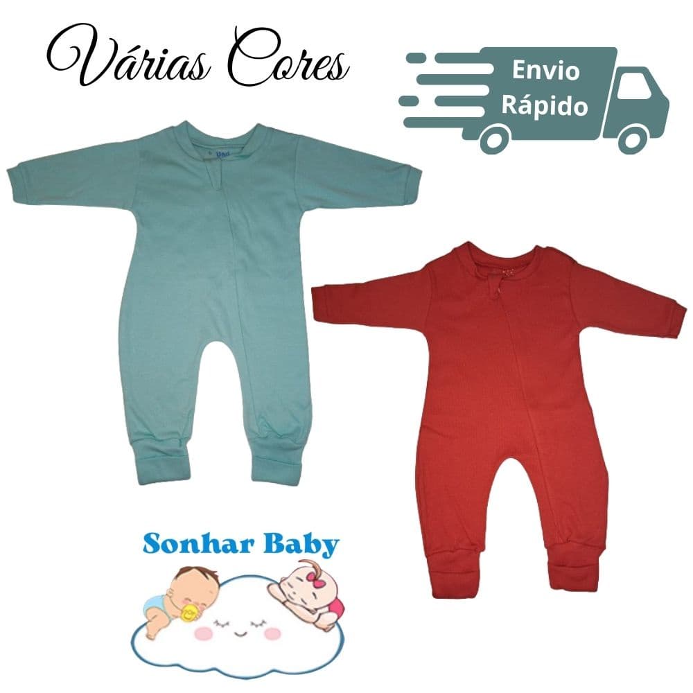 Kit 3 Macacão Bebê Liso Longo com Zíper Suedine Antialérgico 100% Algodão Minimalista