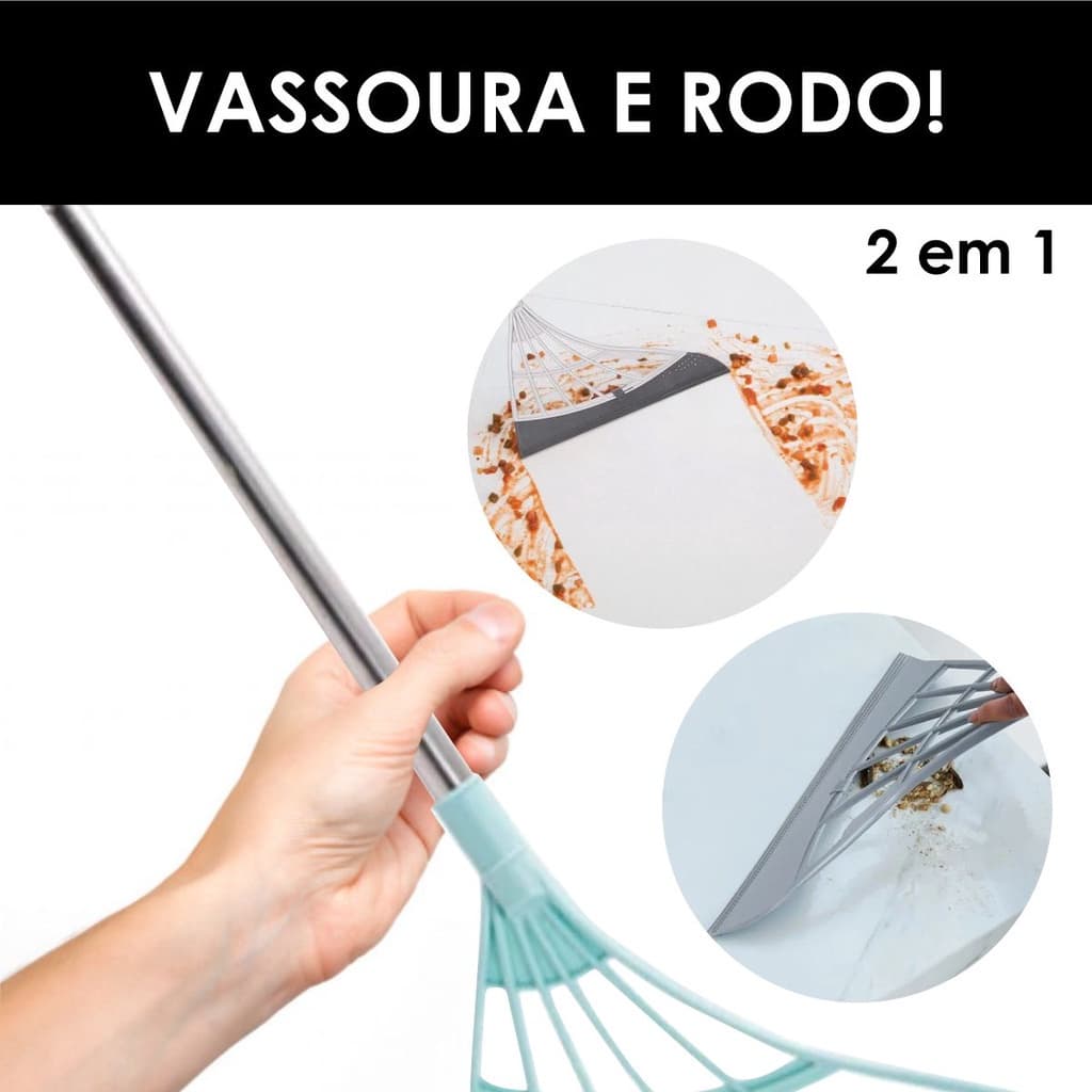Vassoura Mágica / Rodo Tira Pelo, Limpa Vidro, Piso, Seca Bem - Silicone e Alumínio - Cabo Grande