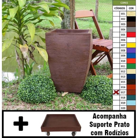 Kit Vaso Planta + Prato Rodízio 60x40 Moderno Trapézio Polietileno
