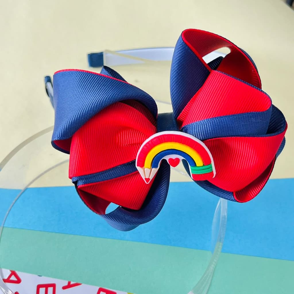 Tiara infantil  / Tiara escolar / arco infantil/ tiara azul e vermelha aplique arco-íris