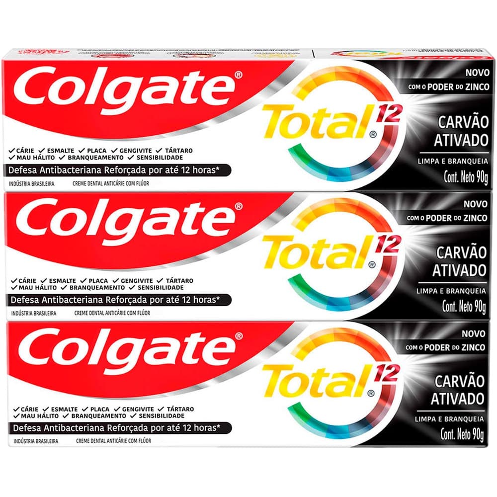 Kit Creme Dental Total 12 Anticárie Carvão Ativado 6un 90g