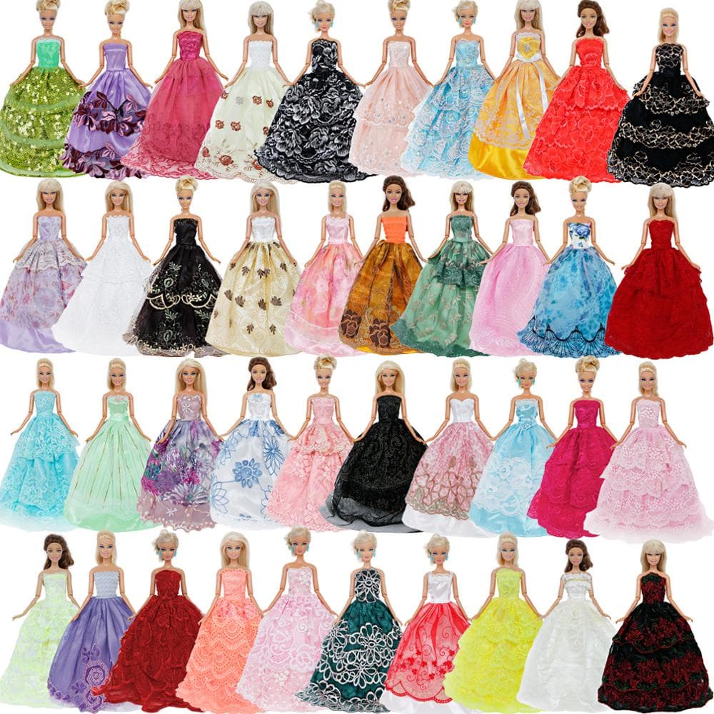 Vestidos Para Bonecas Kit com 10 Vestidos Longos de Princesa / Festa Brilhante Luxuoso Qualidade Fabricação Própria Compatível com Bonecas de Até 30 Centímetros de Altura - Sheilinha Confecção