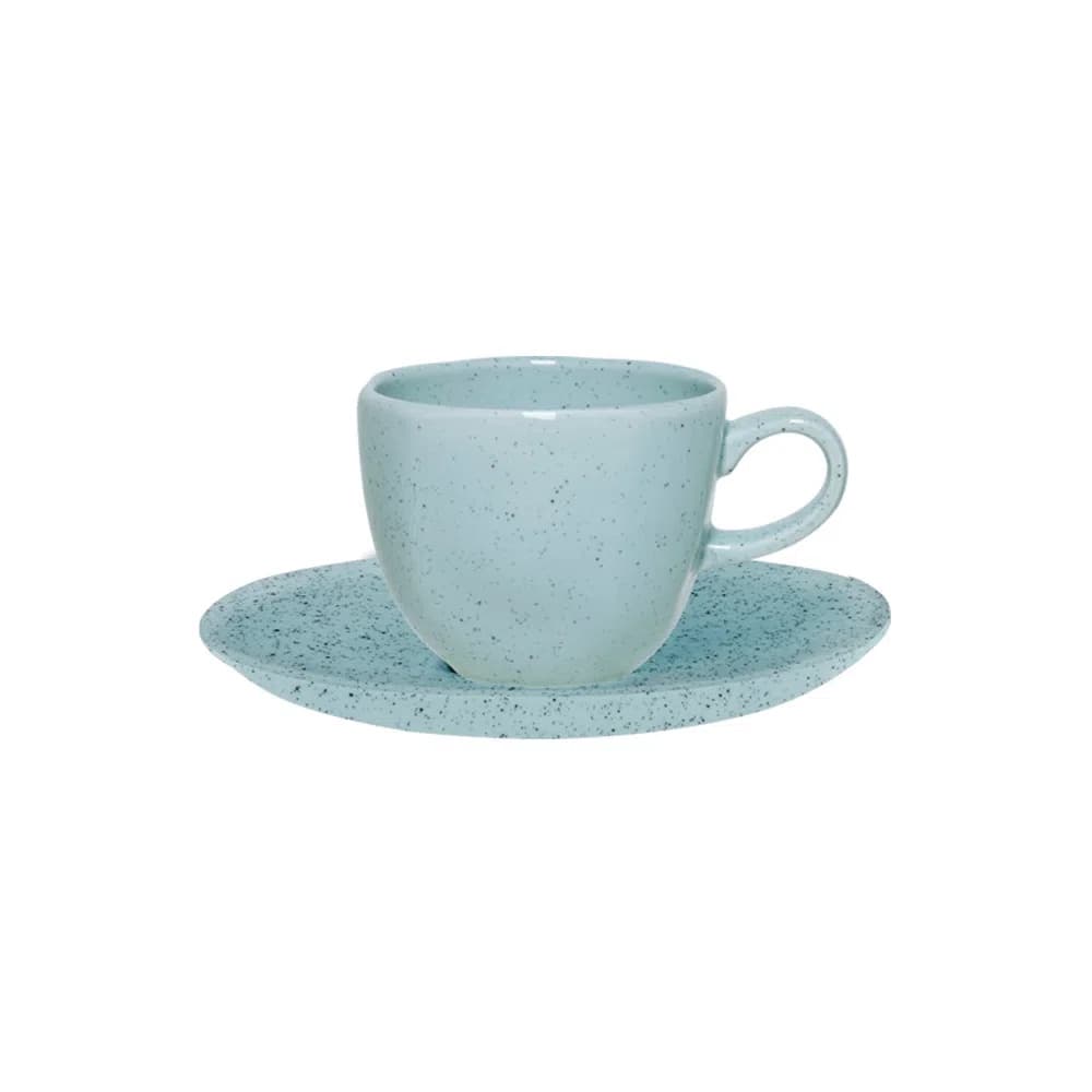 Xícara Café Com Pires 75ml Ryo Blue Bay Azul Claro Oxford Porcelanas Peça Elegante para Chá e Café