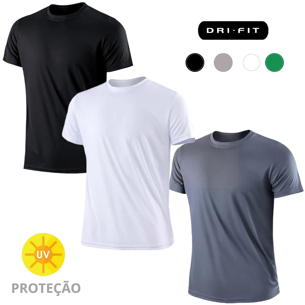 Camiseta Dry Masculina Básica Tecno Uv 50 Malha Fria Academia Premium Anti-Suor