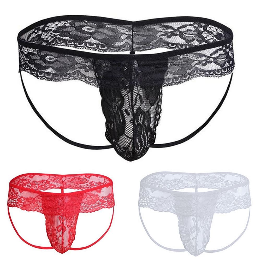 ANP Homens Renda Veja Através De Sissy Gay Pouch Thong Briefs Cuecas