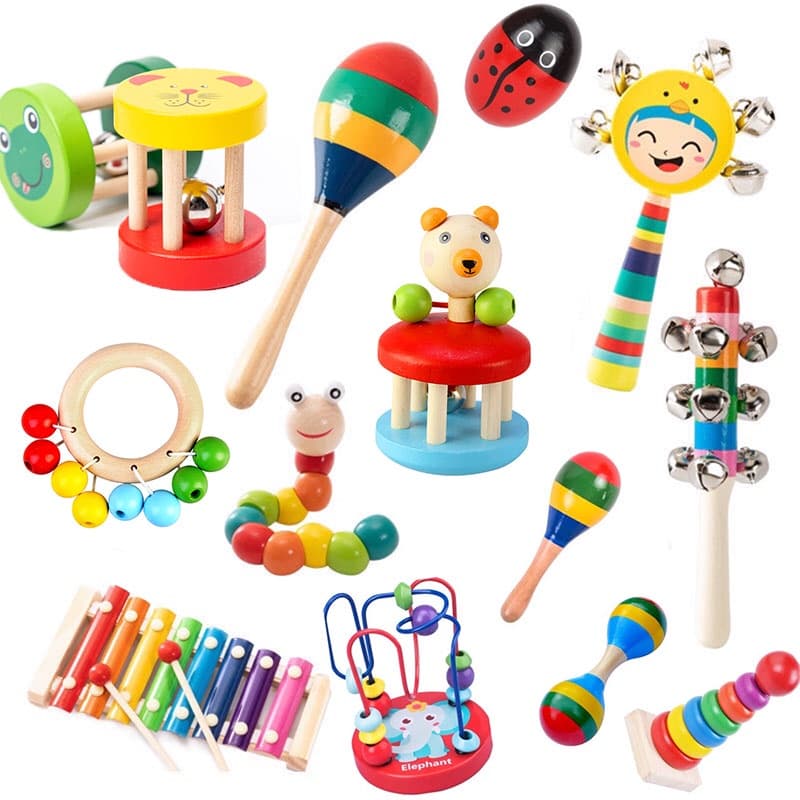Chocalhos De Madeira Montessori Para Bebê , Chocalho De 1 Ano , Brinquedos Musicais , Jogos De Bebês De 0 A 12 Meses