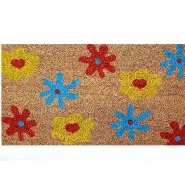 Capacho De Entrada Porta Fibra De Coco Estampado Floral Colorido Antiderrapante 30x60cm Jolitex