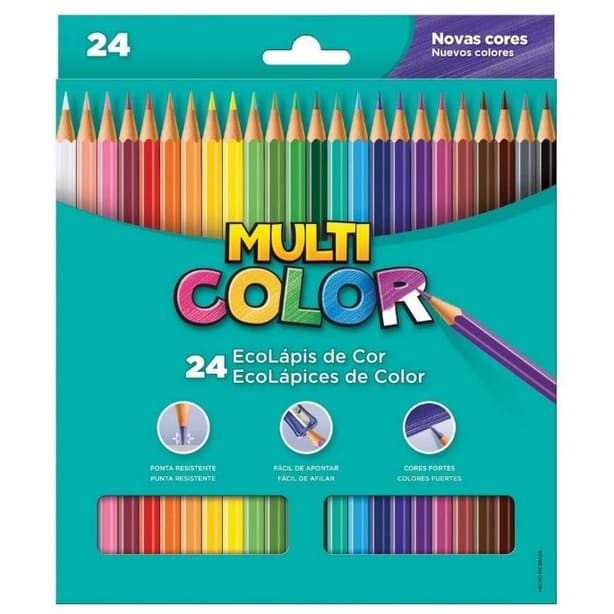 Lápis de Cor MultiColor 24 Cores Sextavado Ecolápis - Multicolor - 112400N