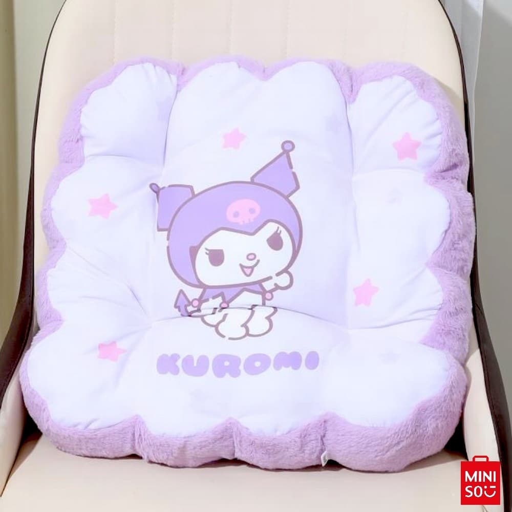 Almofada Sanrio Kuromi Miniso 40x40cm Pontas Felpudas – Travesseiro Decorativo Macio