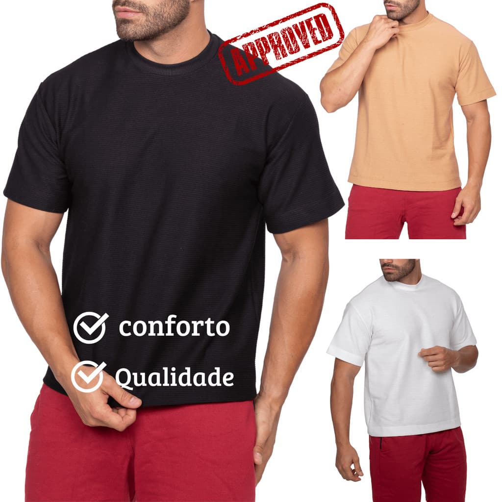 Camiseta Oversized Masculino Academia Lisa Reta Tecido Texturizado