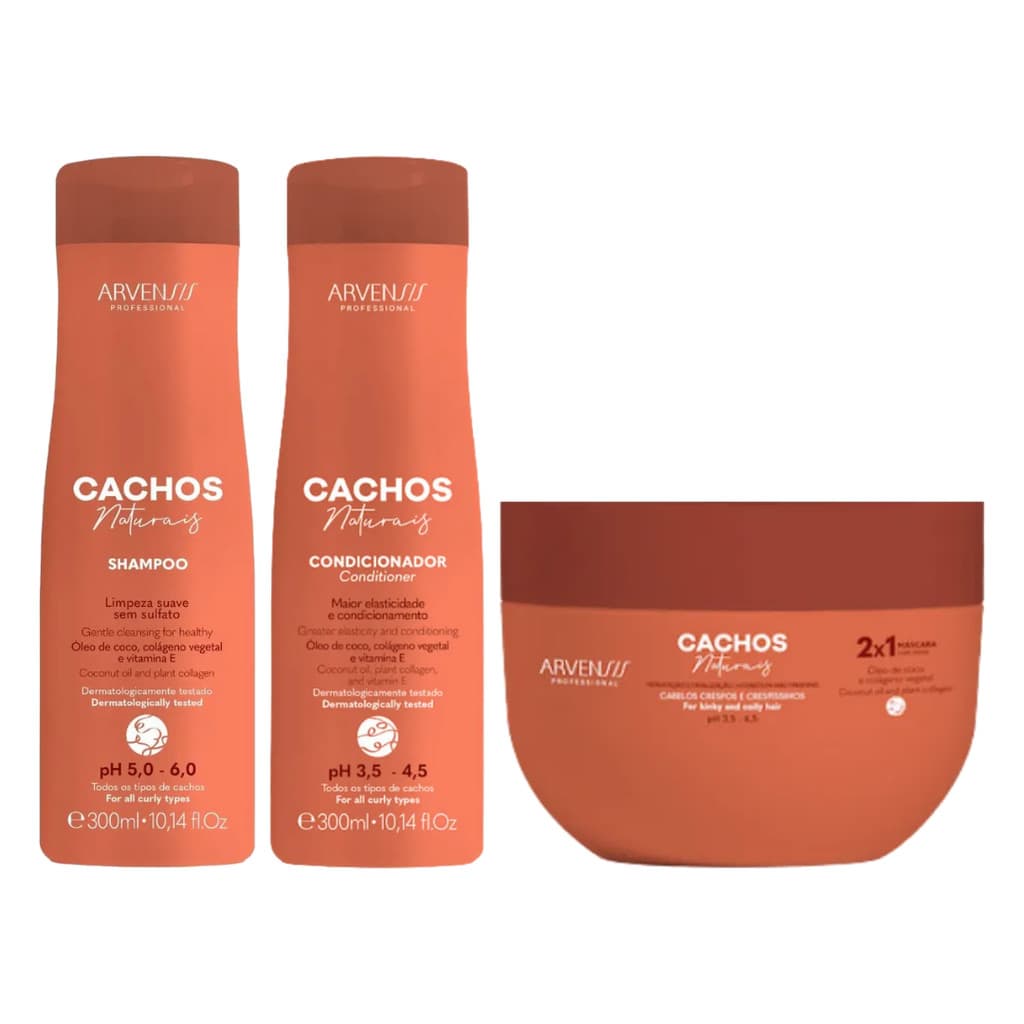 Kit Arvensis Cachos Shampoo Máscara 2x1 Cond 2x300ml+450g