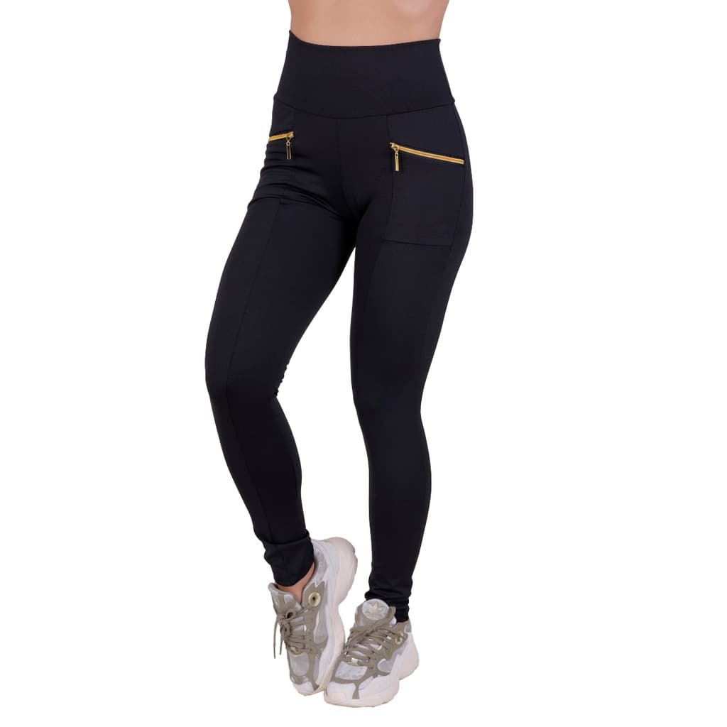 Calça Legging Feminina Cintura Alta Bolso Com Zíper Estilosa
