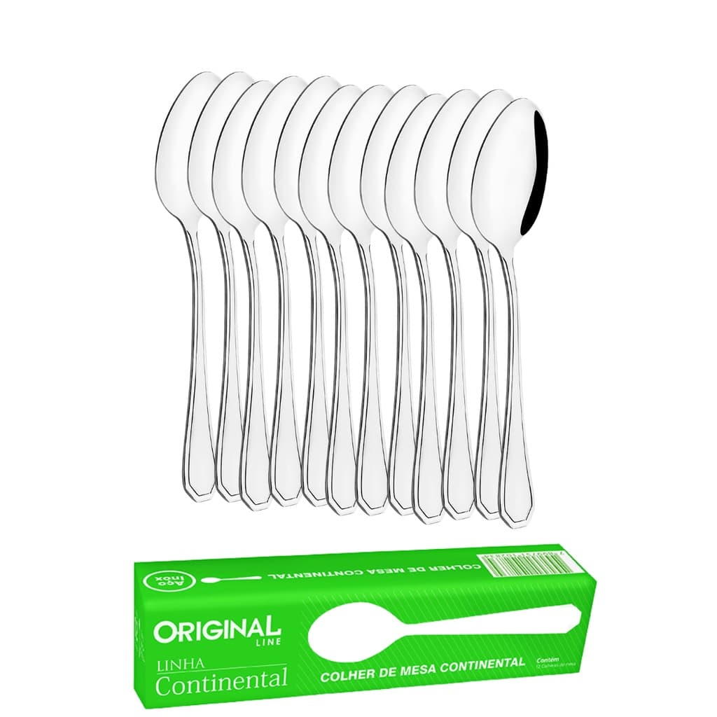 Kit 48 Colheres de Mesa Continental Talheres Aço Inox Original Line Resturante Buffet Lanchonete