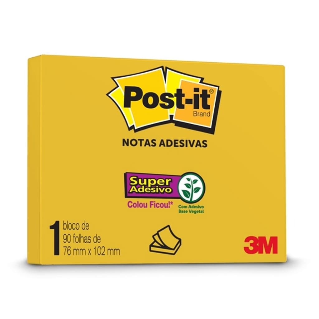 Bloco adesivo 3M post-it 76X102mm amarelo sol 90 folhas