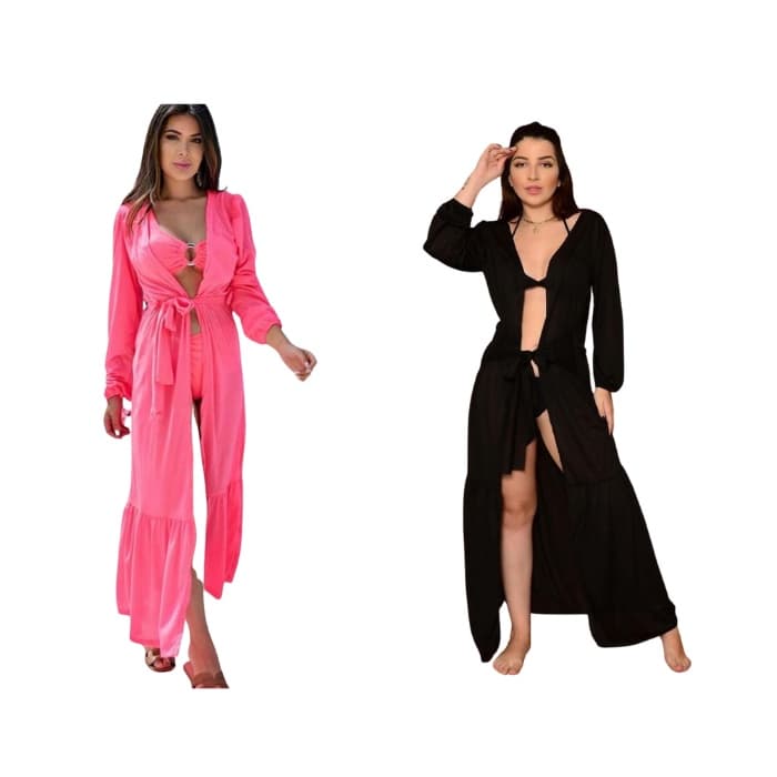 Kit De 2 Saida De Praia Kimono Moda Praia Estiloso Feminina