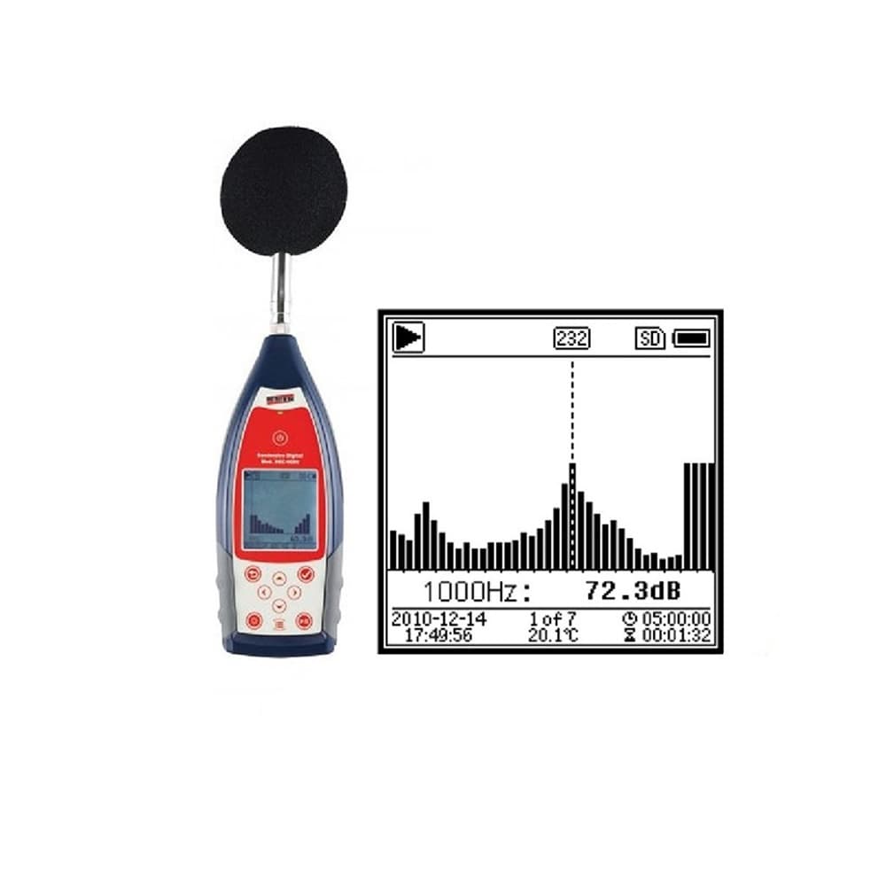 Kit Sonômetro Digital Pressão Sonora Microfone Filtro 1/3 Dec-6000 Maleta Protetor Certificado Rbc