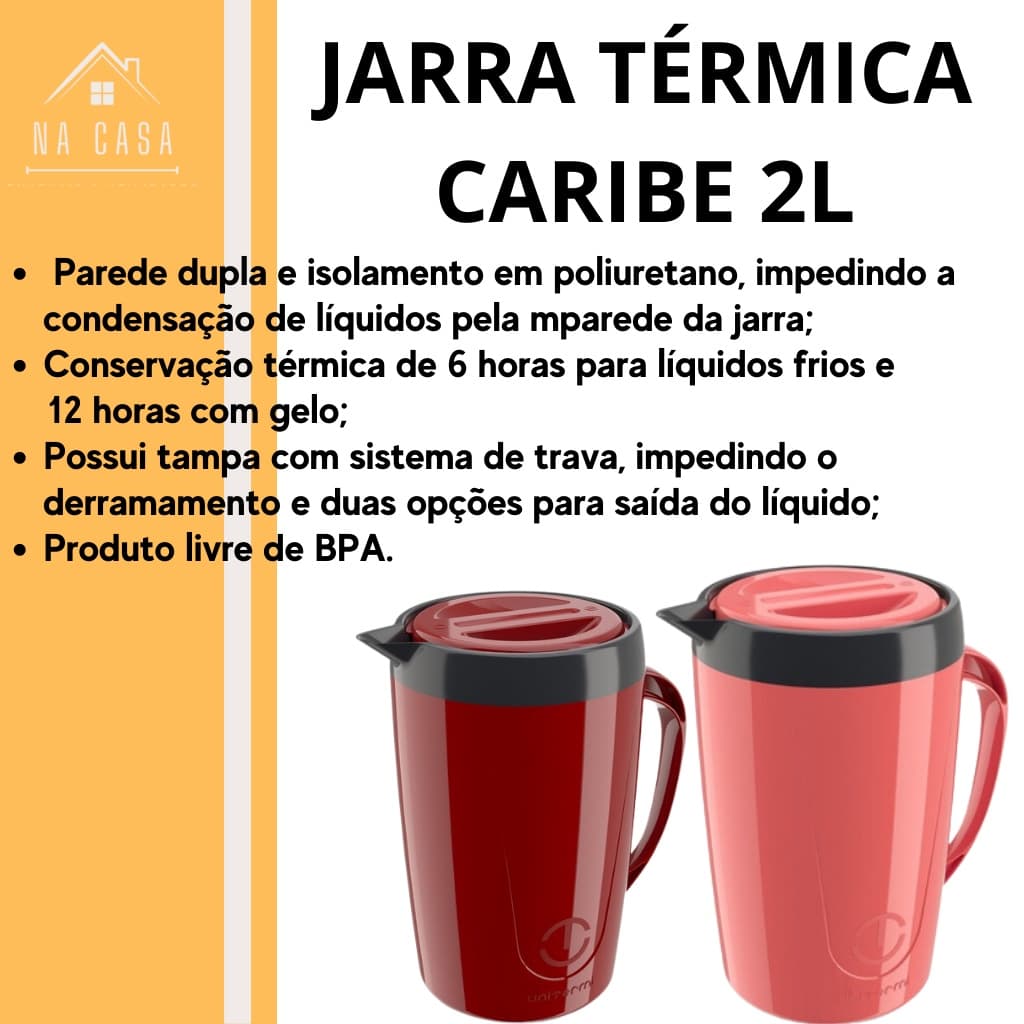 Jarra Térmica Agua e Suco Caribe 2L - Unitermi Original