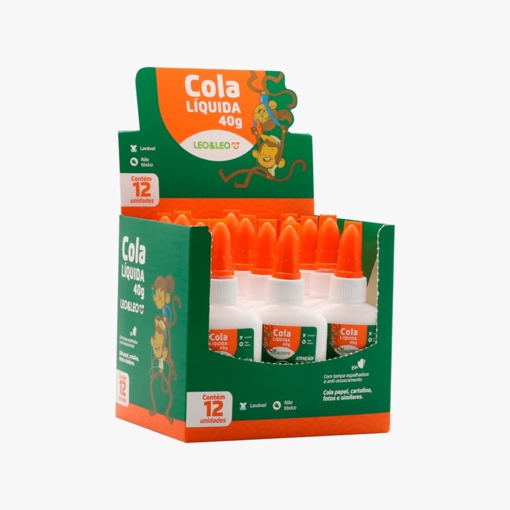 Kit 12 Unidades 40 Gr Cola Branca Líquida Escolar Léo E Léo
