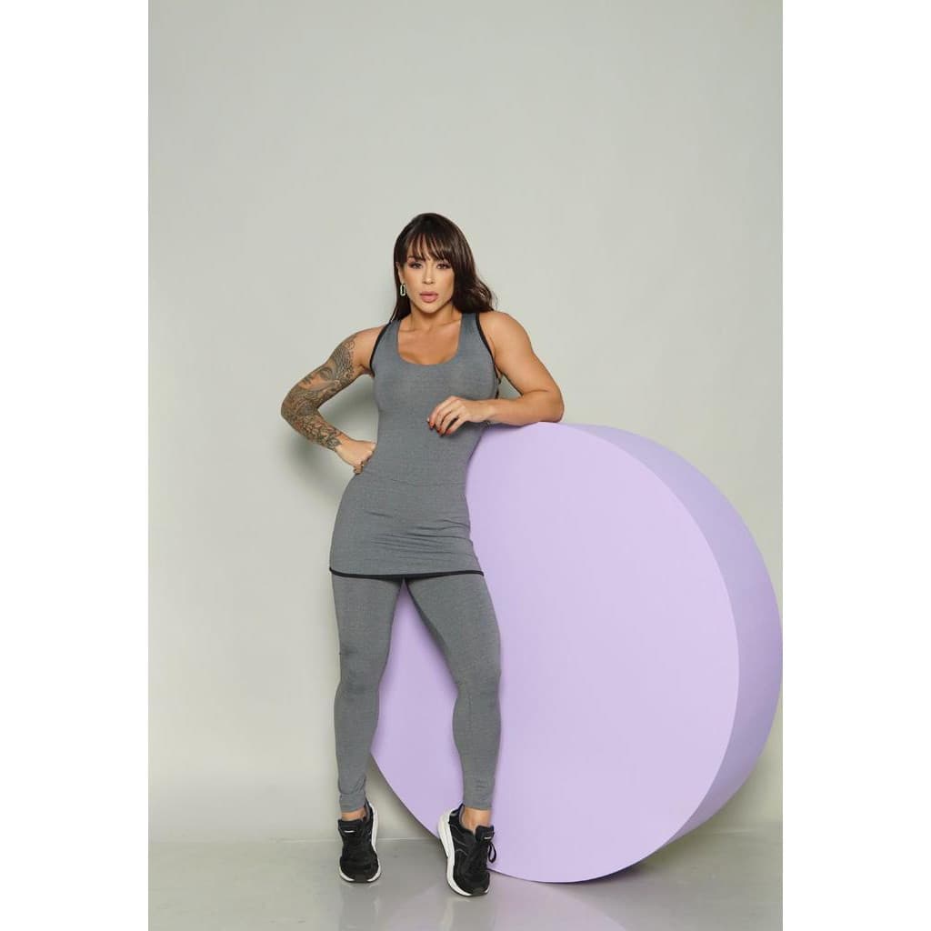 Macacão Macaquinho Fitness Longo com Saia Moda Academia Suplex Confortável Roupa Feminina para Malhar