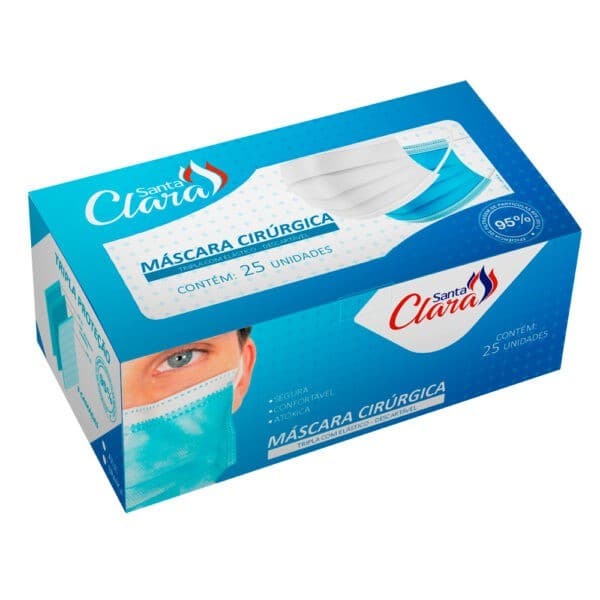 Máscara Cirúrgica Santa Clara - Tripla Com Elástico - 25 Unidades
