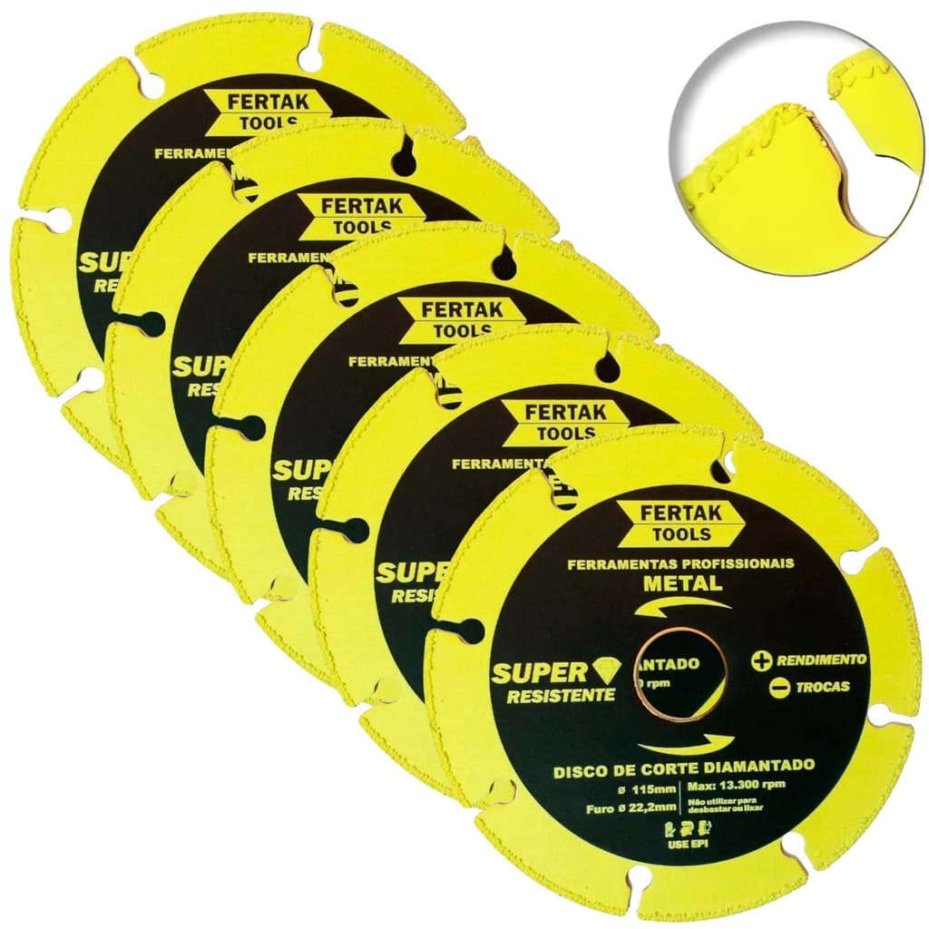 Disco de Corte Para Metal Diamantado Segmentado Corte Preciso 115x22mm | 05 Unidades