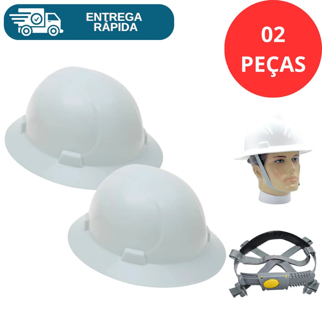 Kit 2 Capacete De Segurança Aba Total C/ Jugular Eletricista  Engenheiro Obra Proteção Trabalho Epi