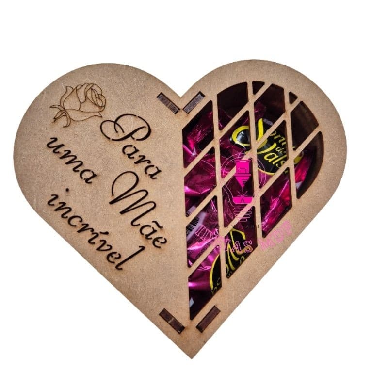 KIT 5-20 Caixas Coração em MDF Feliz Dia das Mães Lembrancinha e Presente Decorativo LUM3