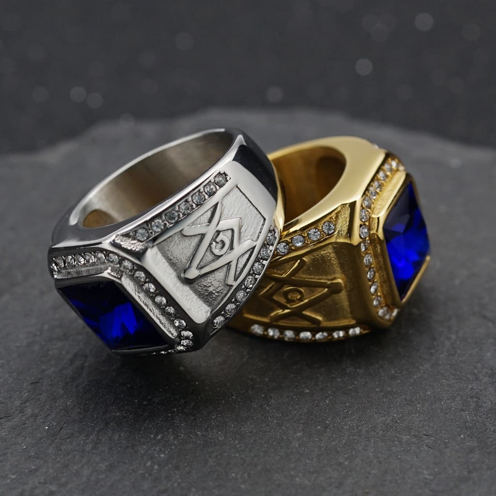 Hip Hop Bling 316 Quadrado De Aço Inoxidável Big Stone Master Maçonaria Anéis De Dedo Para Jóias Rapper Masculinas