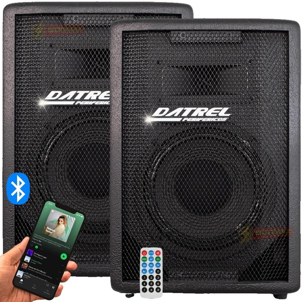Kit 2 Caixas Som 300w Rms Ativa Amplificada + Passiva Profissional Datrel Acustica Bluetooth Pendrive Igreja + Controle