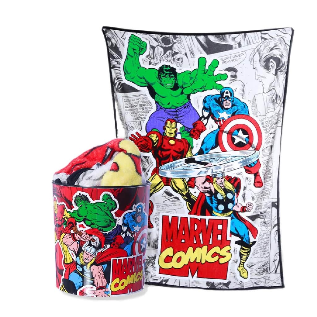 Kit Manta e Balde de Pipoca 5L Marvel Comics Oficial