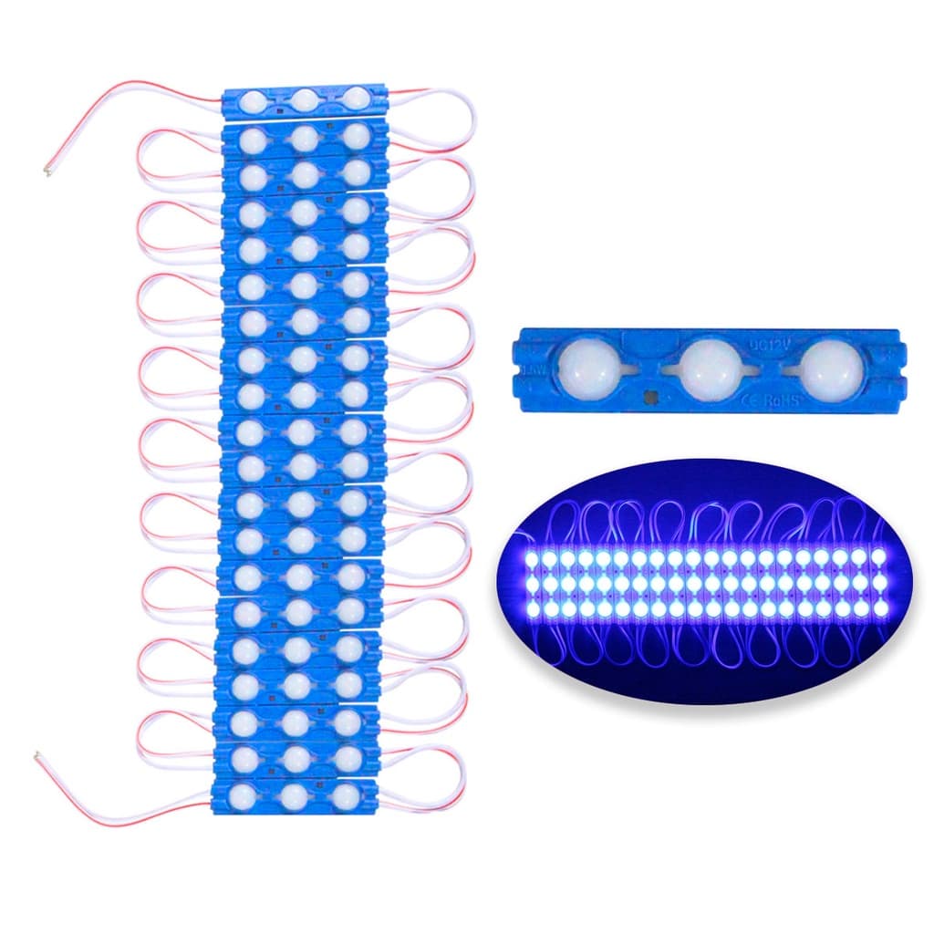 1000 PÇS MÓDULOS DE LED 3 LEDS AZUL 7025 6500K 12V 1,5W IP67