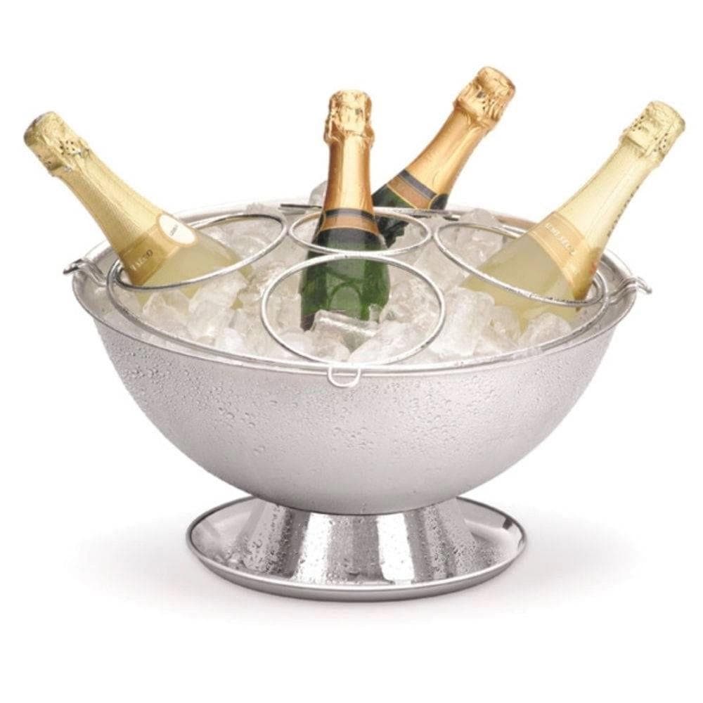 Champanheira Inox 8L  Base Coletora De Água Grelha Separadora  5 Garrafas Balde De Gelo  Festa Evento Aço Inoxidável