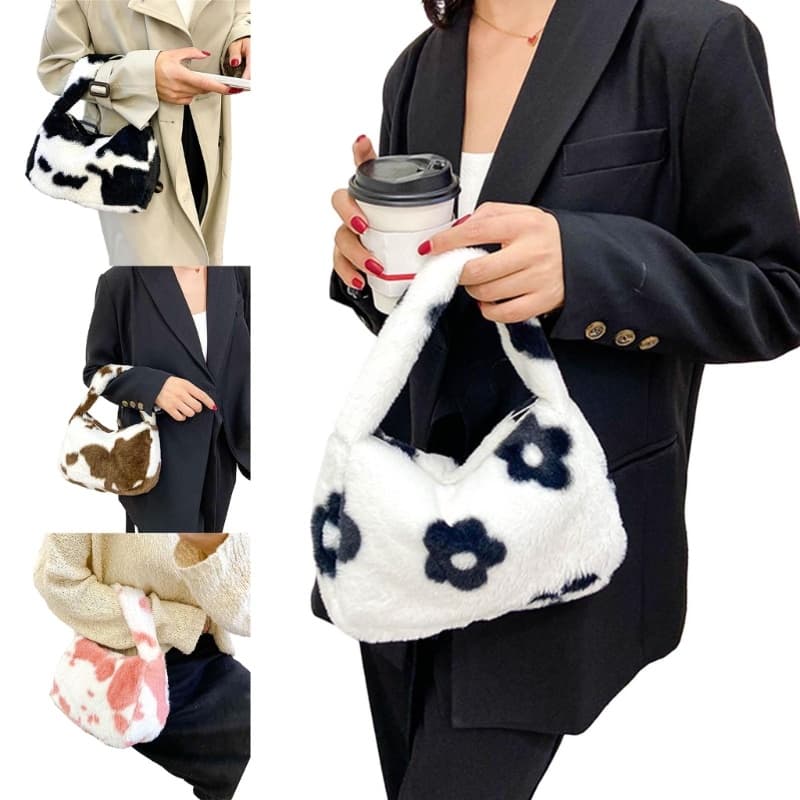 Doublebuy Trendy Plush Flower Underarm Bag Bolsa Perfeita Para Festas E Uso Diário