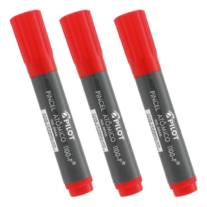 Pincel Atômico Permanente Canetão Pilot Vermelho Kit 3
