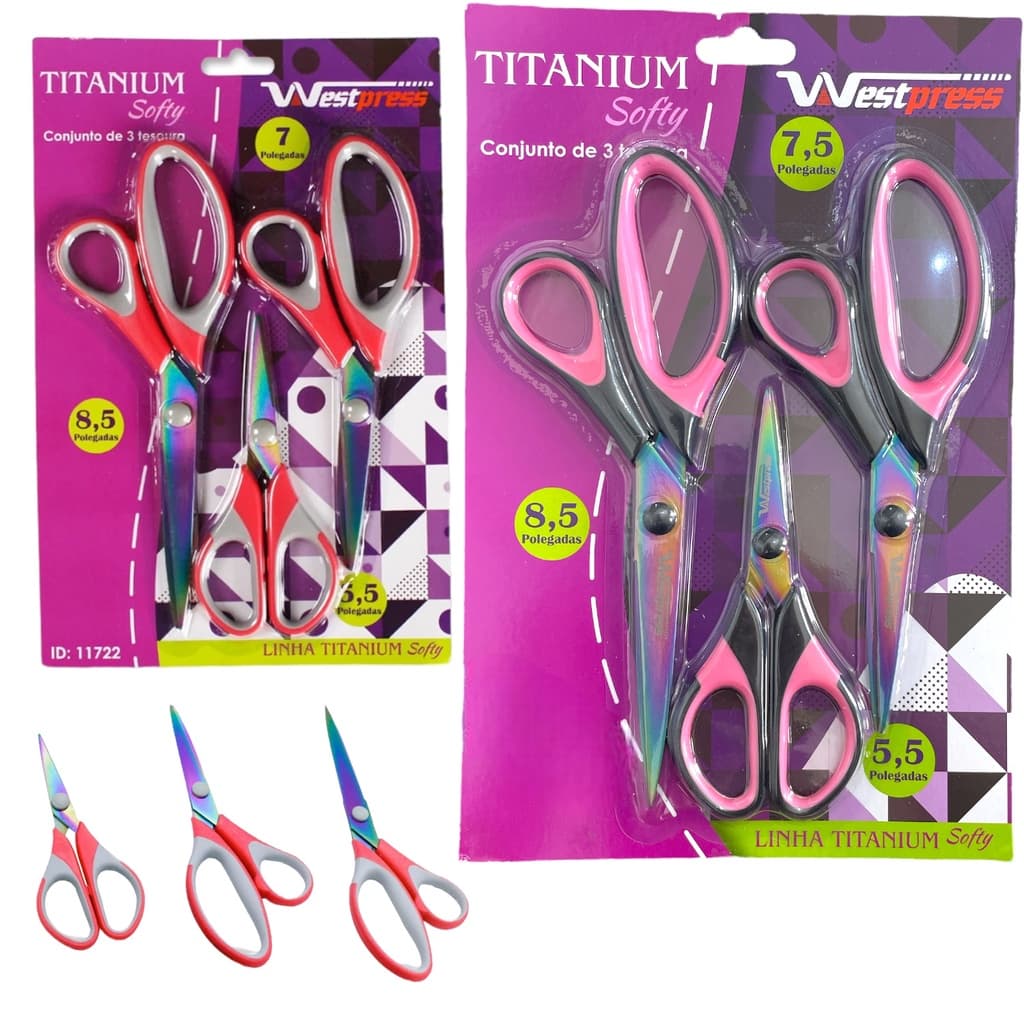 Conjunto De 3 Tesoura de costura Multiuso Titanium Softy - Westpress