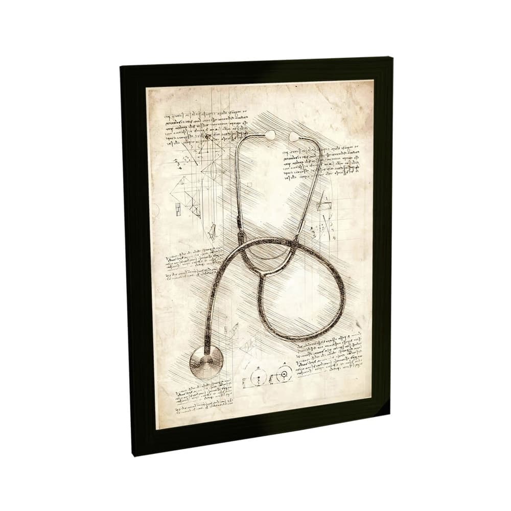 Quadro Decorativo Medicina Estetoscópio Coração Medico Cardiologia Projeto Retro Decoração