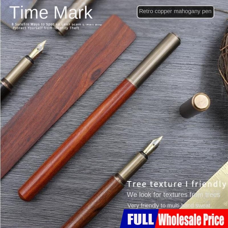 Caneta-tinteiro retrô de sândalo e Bronze para estudante [com sacos de tinta de 2.6 mm]