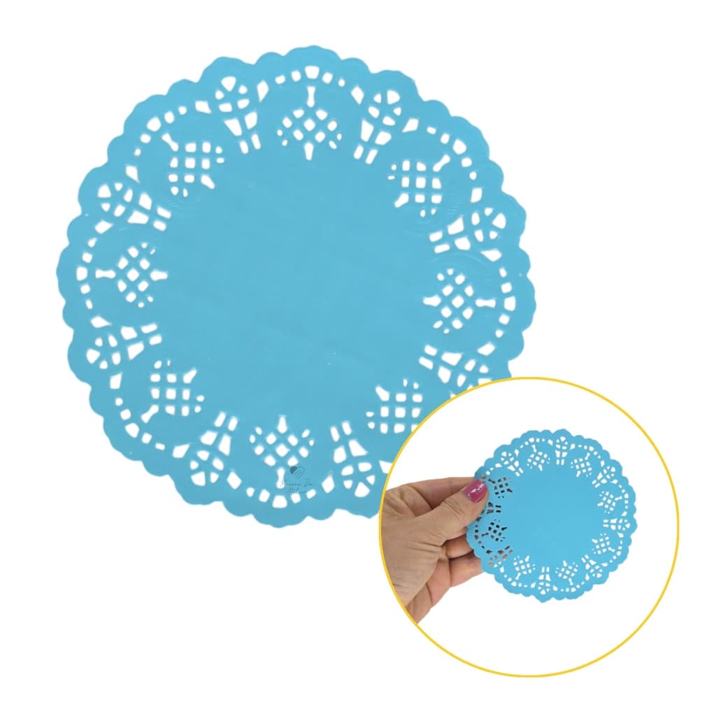 Kit Papel Toalha Rendado Doilie 11,4cm Azul 50 Unidades