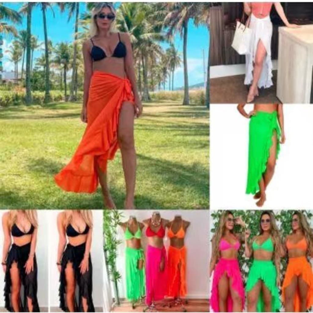 Saida De Praia Canga Pareô Com Babados Saia Longa Promoção