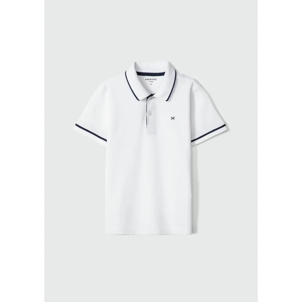 Camiseta Polo Branca e Azul Hering Infantil
