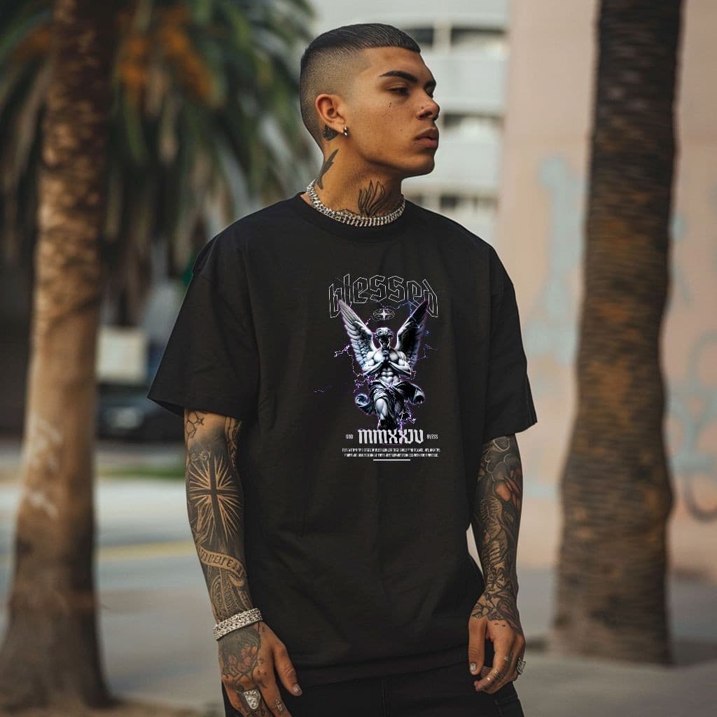 Camiseta Masculina Blessed Camisa Estilo Skatista Unissex Blusa em Algodão