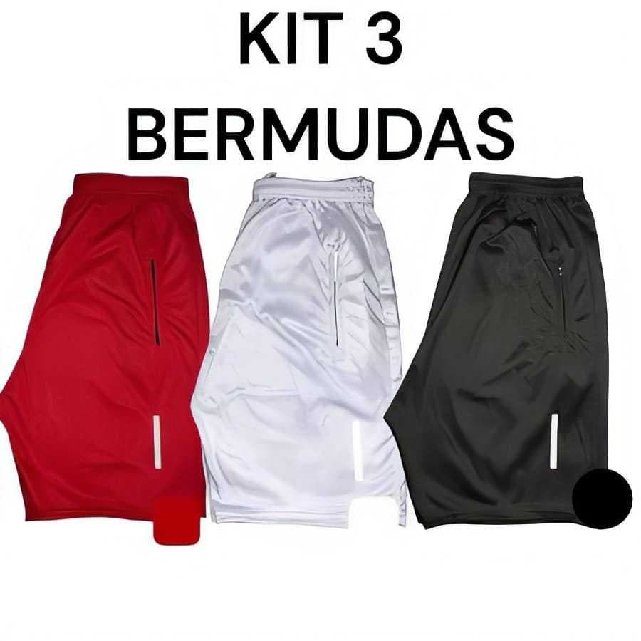 Kit Com 3 Shorts Bermuda Dry Fit Esportiva Treino 2025 Com Ziper No Bolso